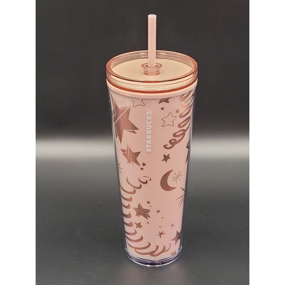 Starbucks 2023 Holiday Moon & Stars Cup 24 oz Tumbler Pink Rose Gold
